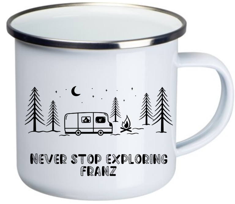 Emaille Tasse Camping - Wohnmobil Wald Lieferumfang Set-Artikel: Emaille Tasse