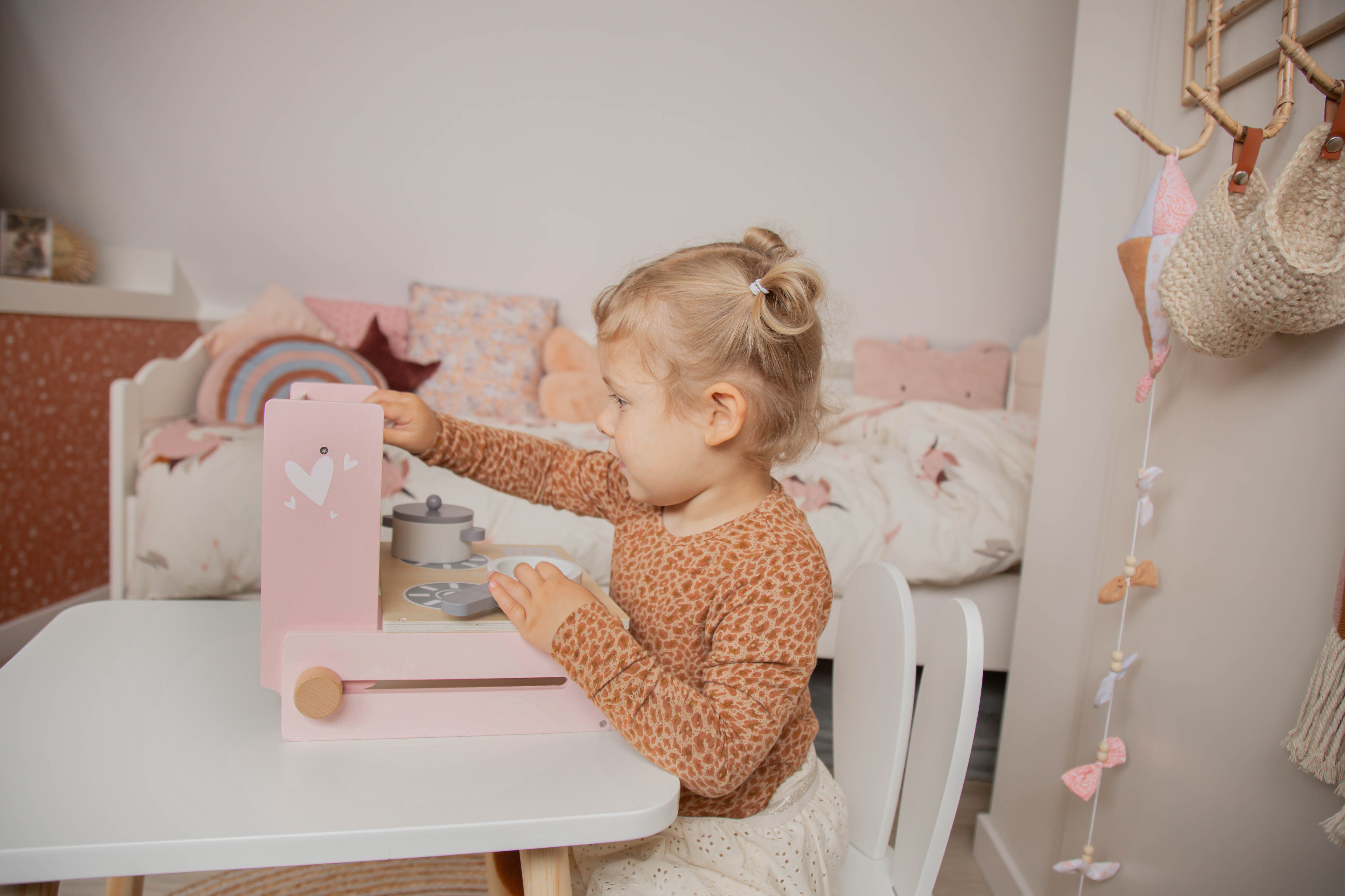 Klappbare Spielküche Herd Holz Kinder Label Label Rosa